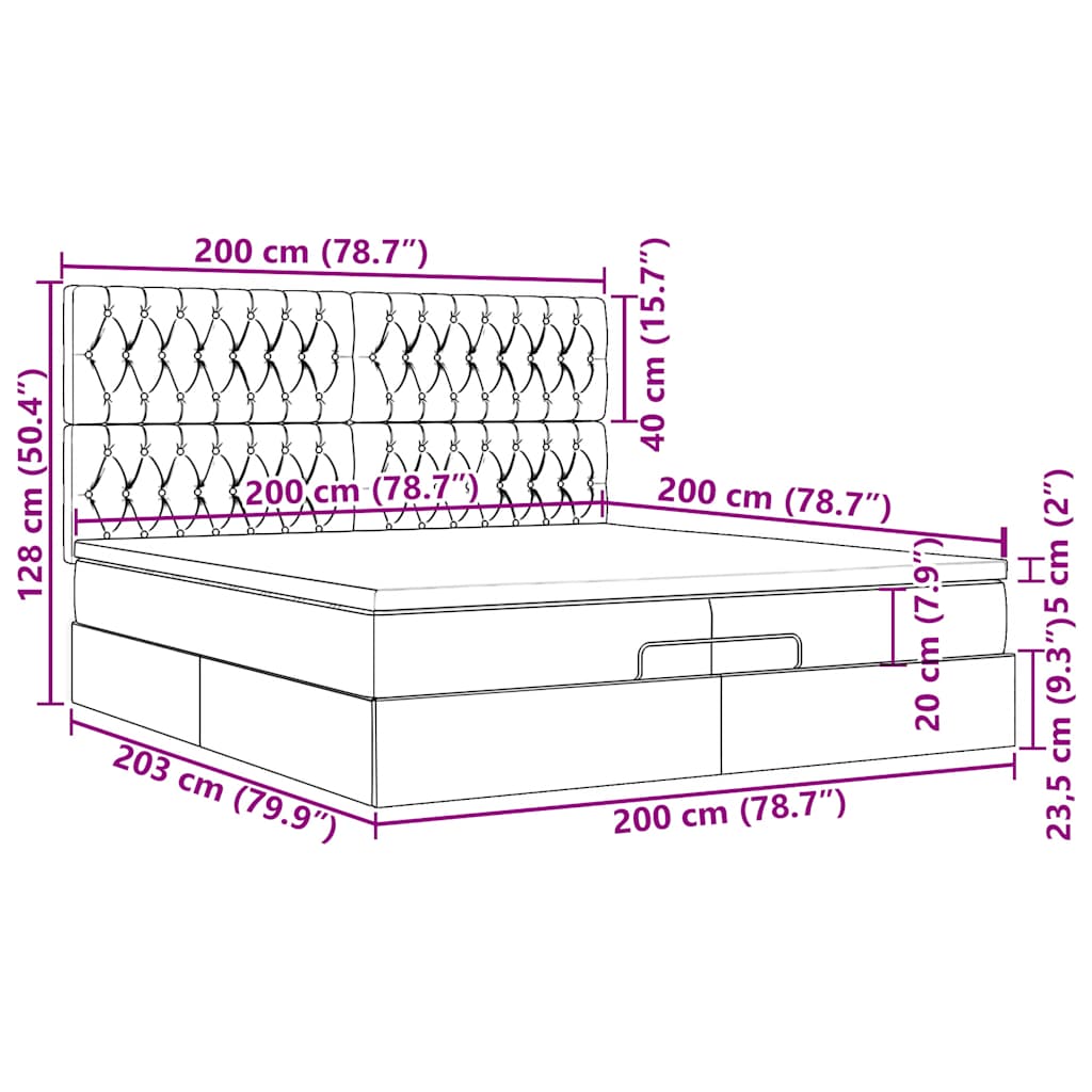 Otomanski okvir kreveta s madracima krem 200x200cm od tkanine