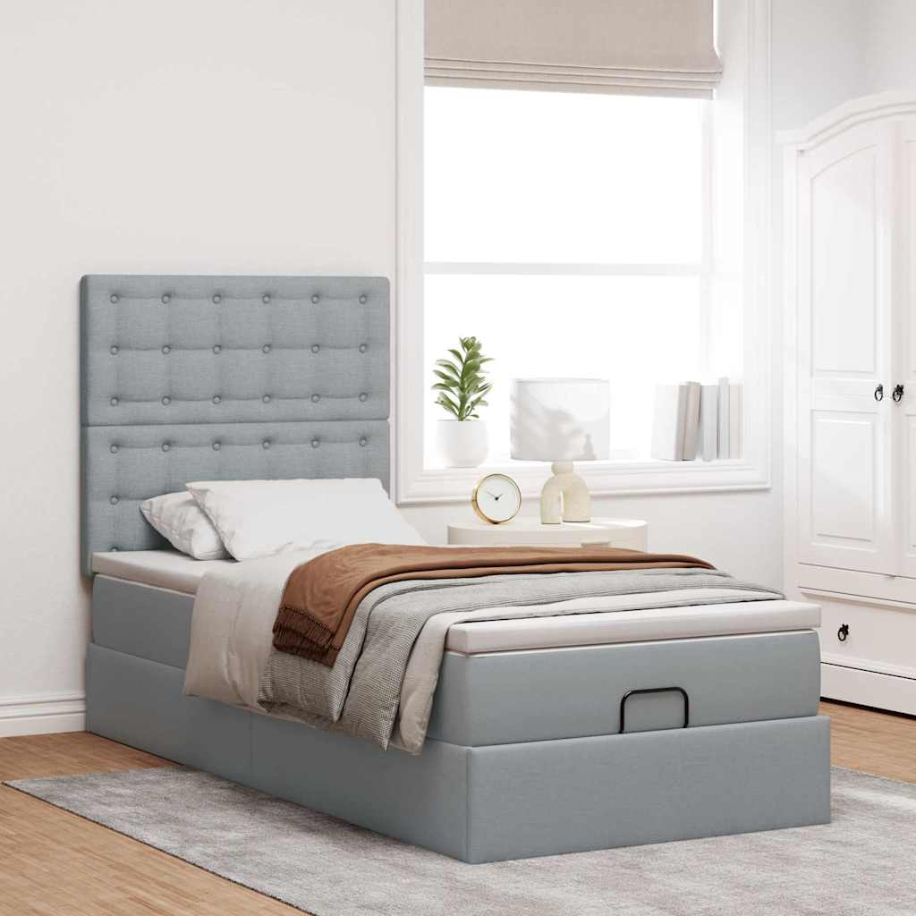Otomanski krevet s madracem i LED svijetlosiva 80x200cm tkanina