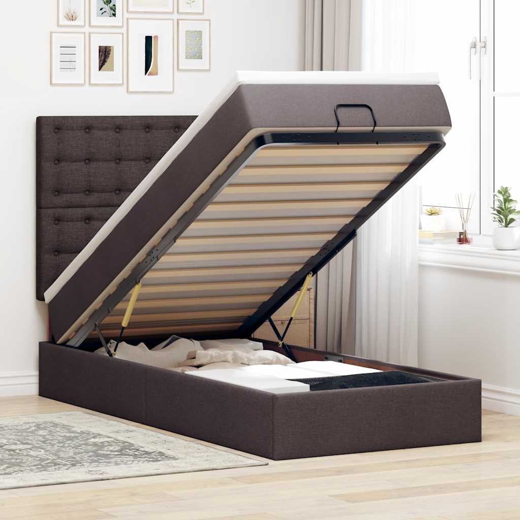 Otomanski krevet s madracem i LED tamnosmeđi 90x200 cm tkanine
