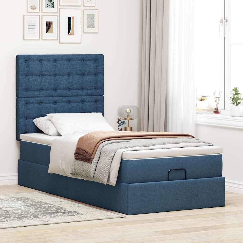 Otomanski krevet s madracem i LED plavi 90x200 cm tkanine