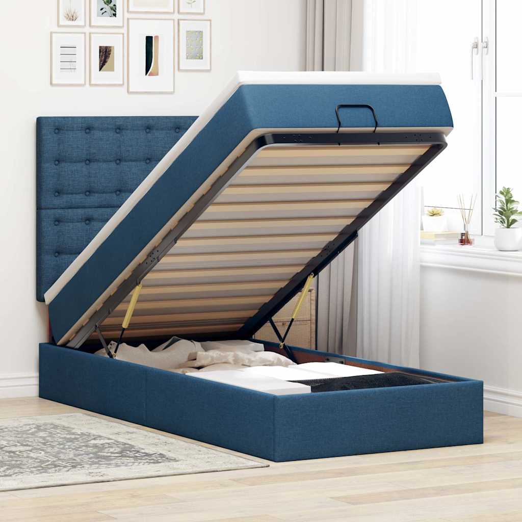 Otomanski krevet s madracem i LED plavi 90x200 cm tkanine