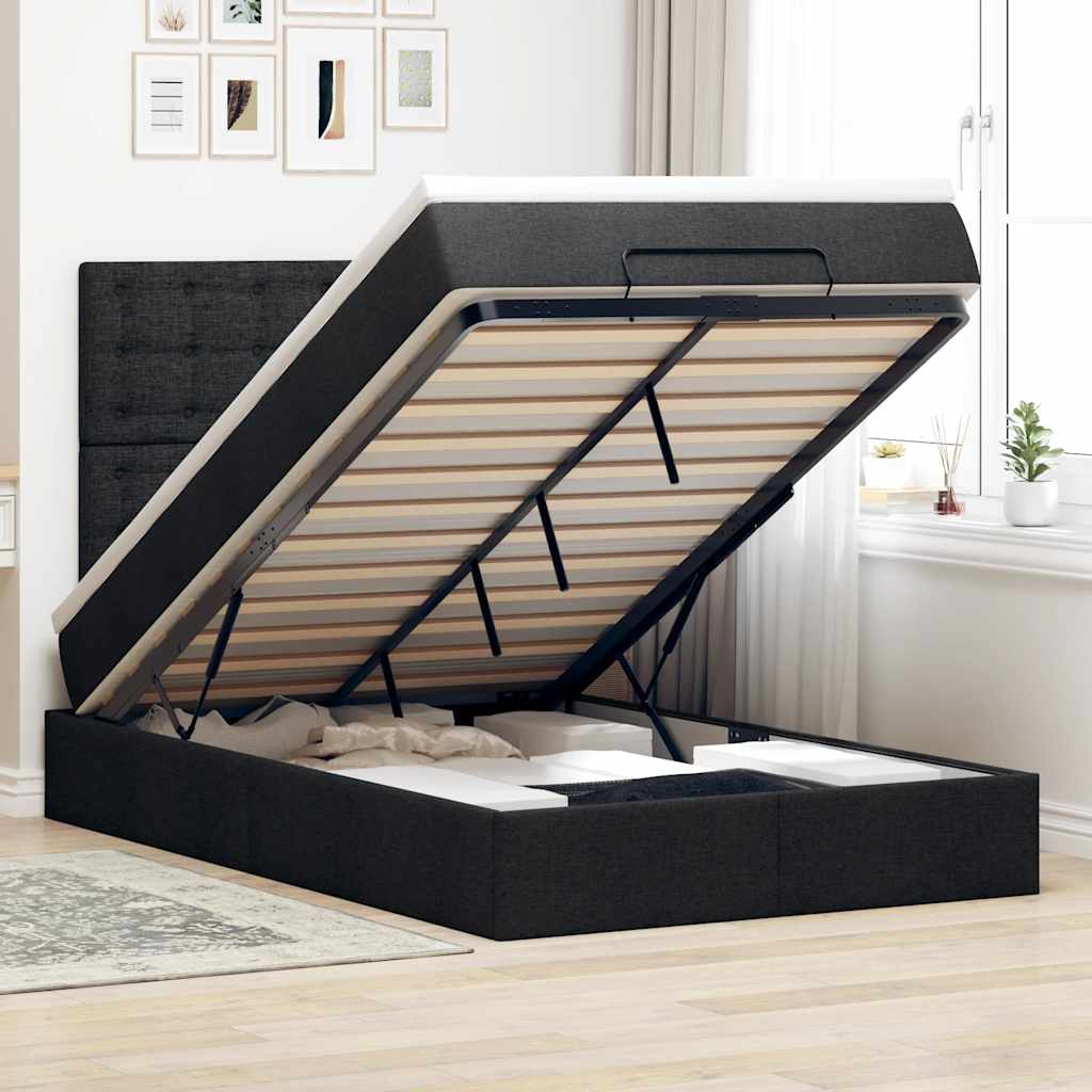 Otomanski krevet madracem i LED crna 120x190 cm tkanina