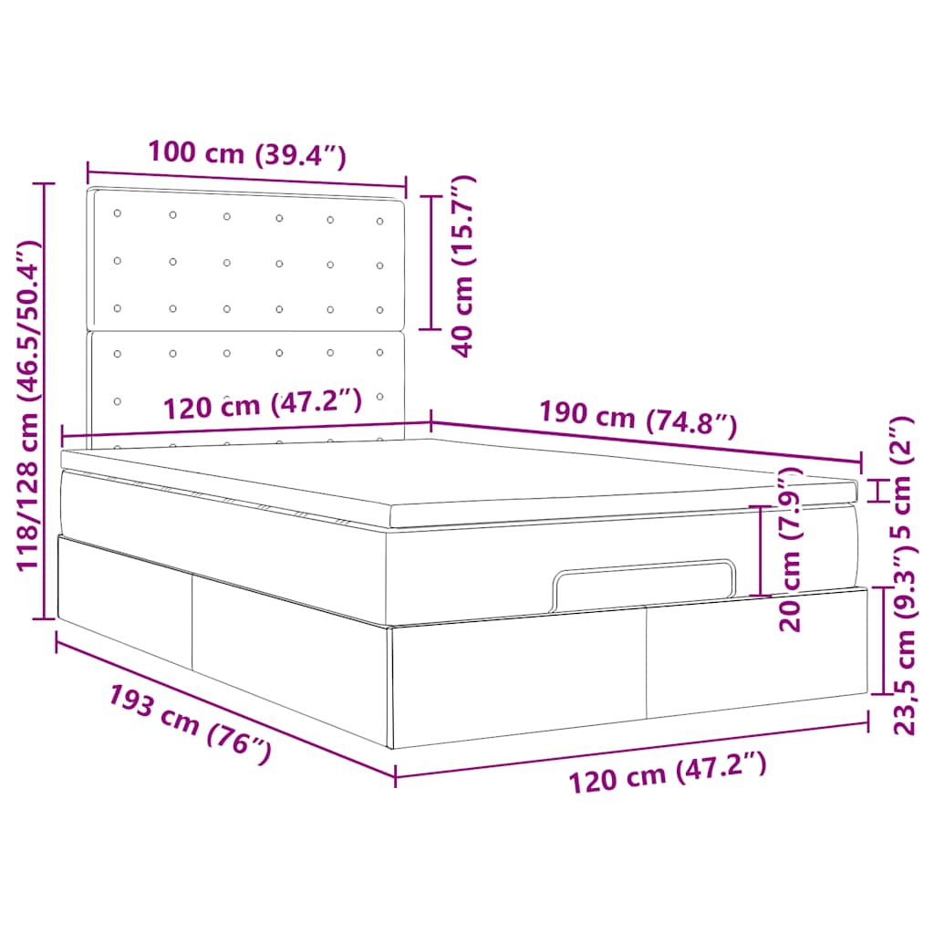 Otomanski krevet madracem i LED Taupe 120x190 cm tkanina