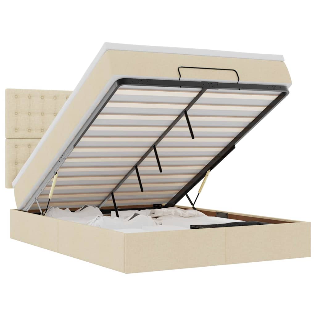 Otomanski krevet s madracem i LED krem 140x190 cm tkanine