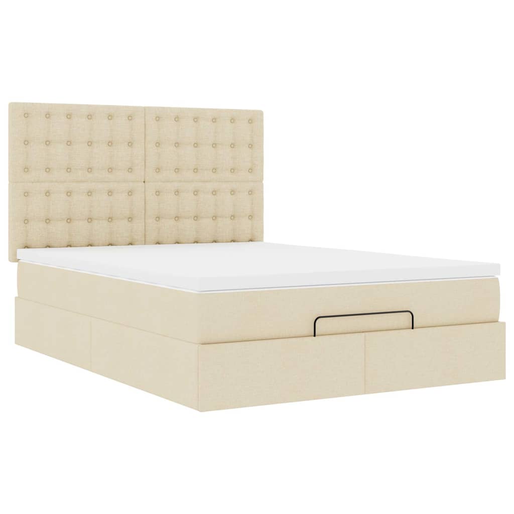 Otomanski krevet s madracem i LED krem 140x190 cm tkanine