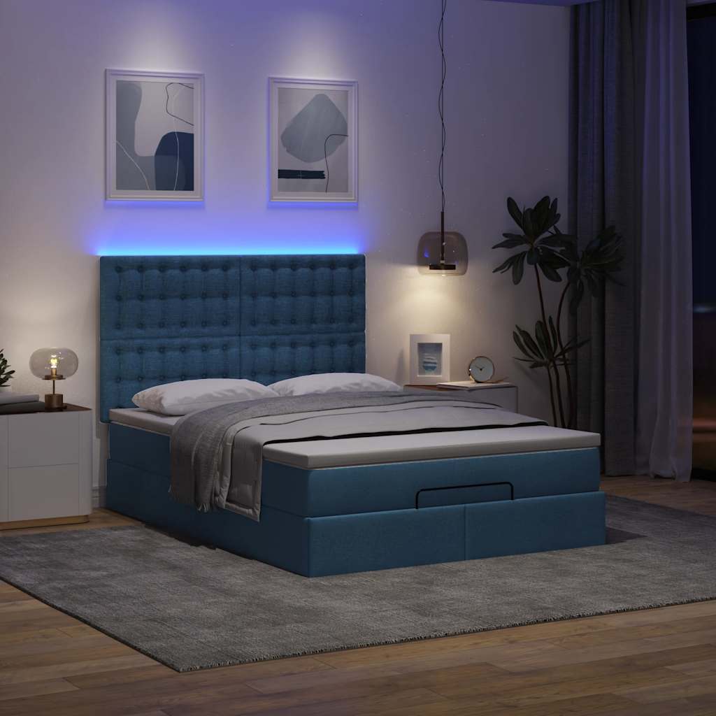 Otomanski krevet s madracem i LED plavi 140x190 cm tkanine