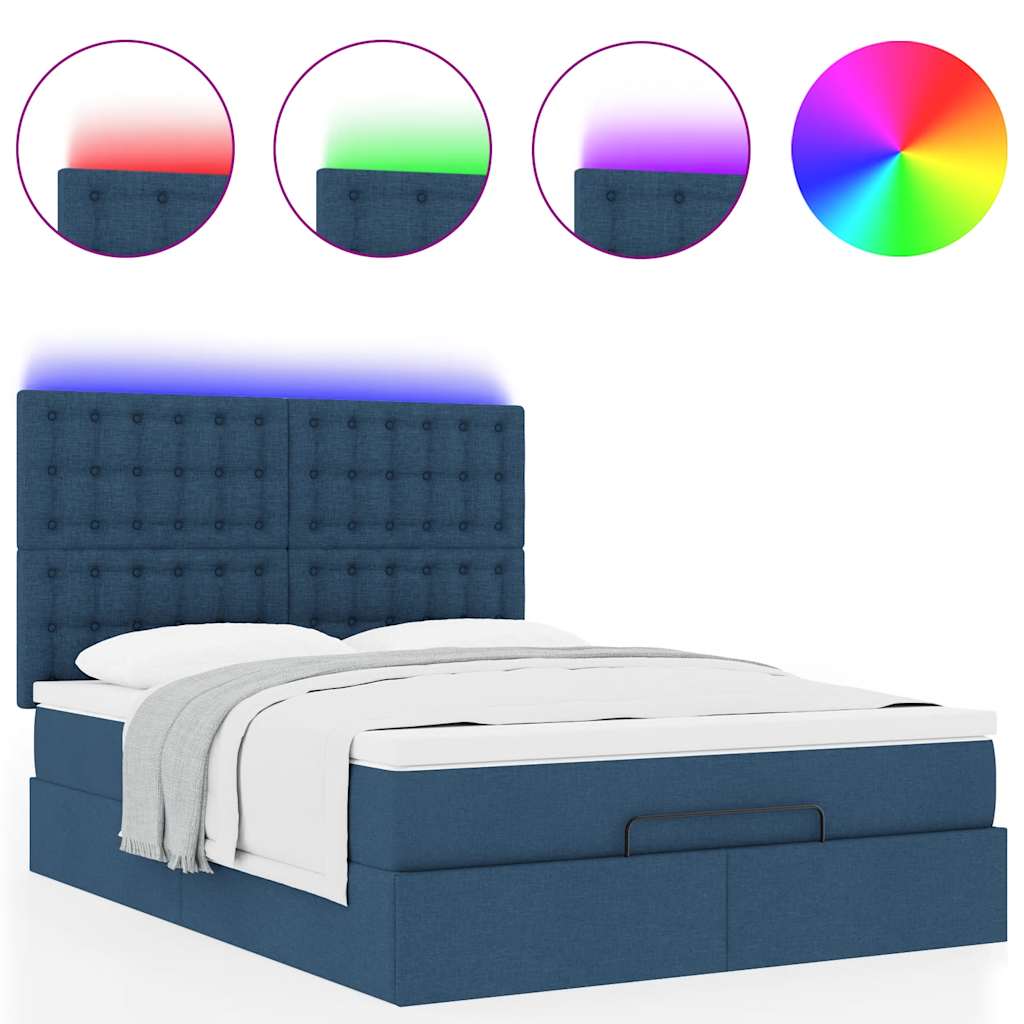 Otomanski krevet s madracem i LED plavi 140x190 cm tkanine