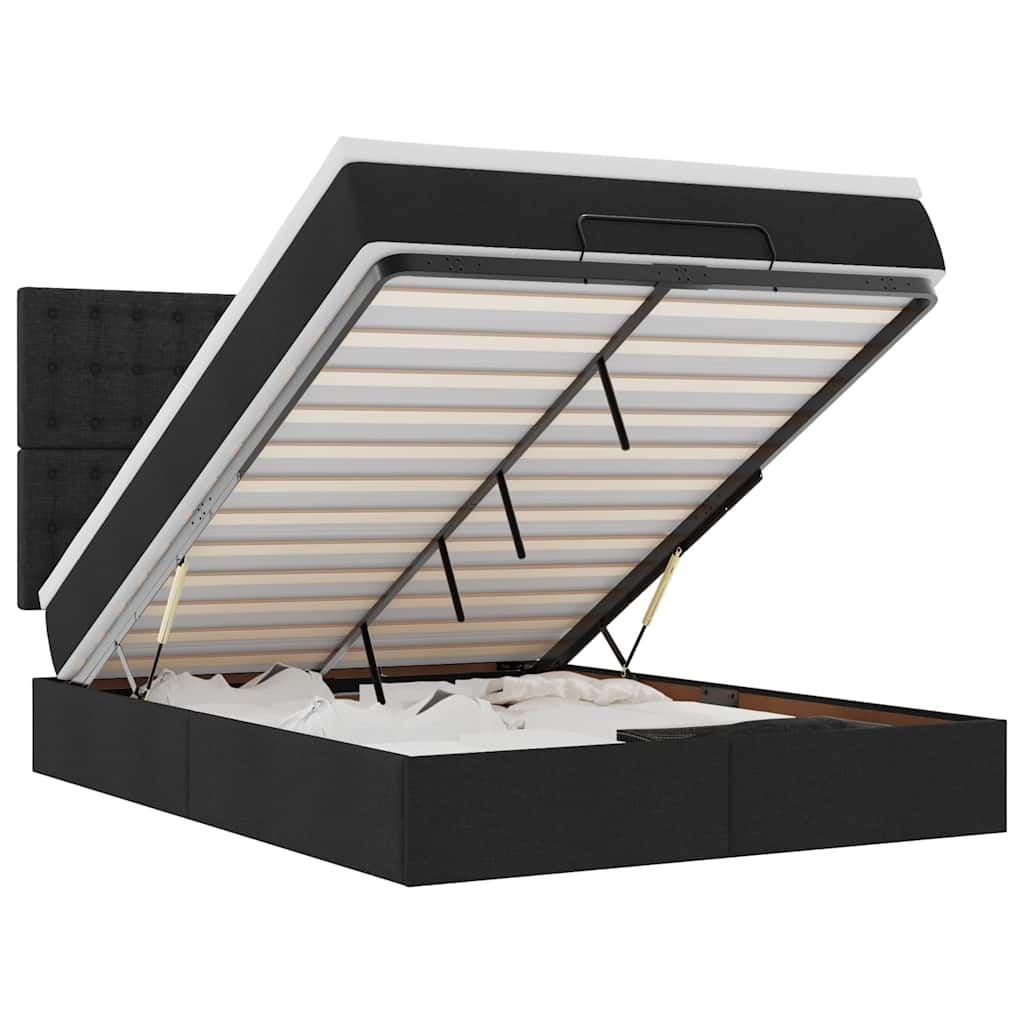 Otomanski krevet s madracem i LED crni 140x200 cm od tkanine