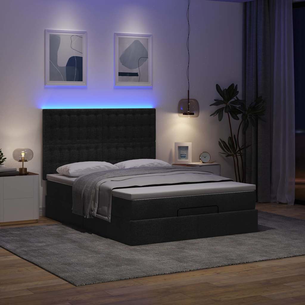 Otomanski krevet s madracem i LED crni 140x200 cm od tkanine