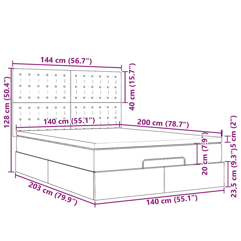 Otomanski krevet s madracem i LED crni 140x200 cm od tkanine