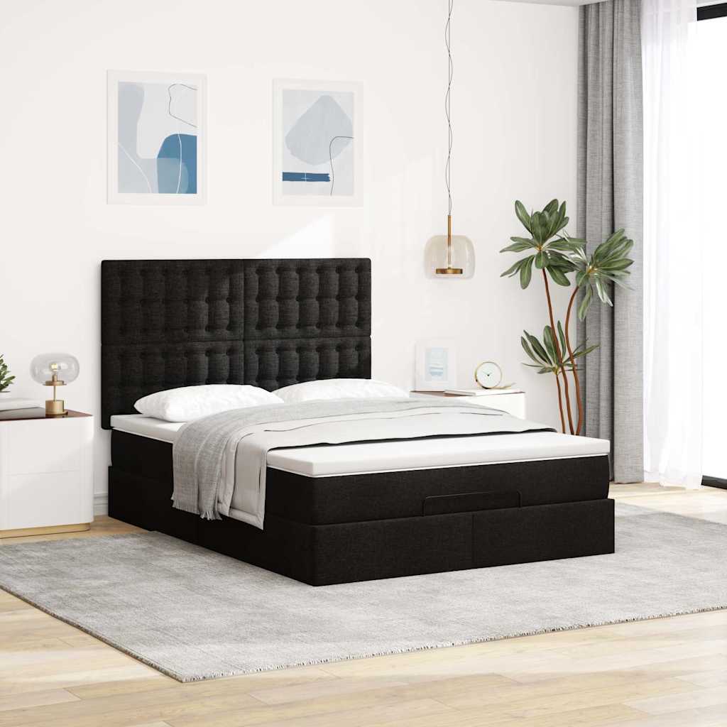 Otomanski krevet s madracem i LED crni 140x200 cm od tkanine