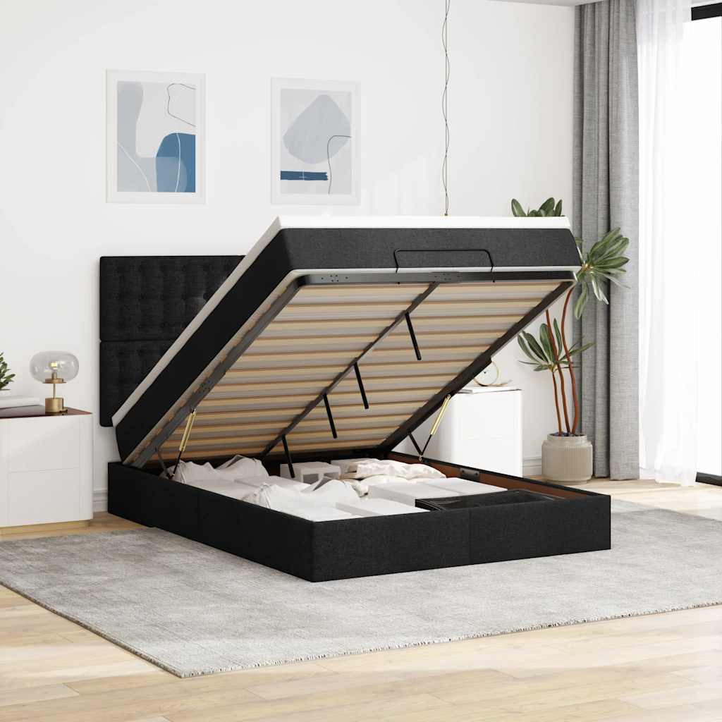 Otomanski krevet s madracem i LED crni 140x200 cm od tkanine