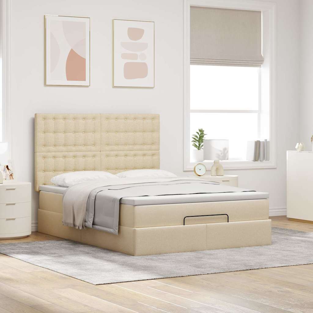 Otomanski krevet s madracem i LED krem 140x200 cm tkanine