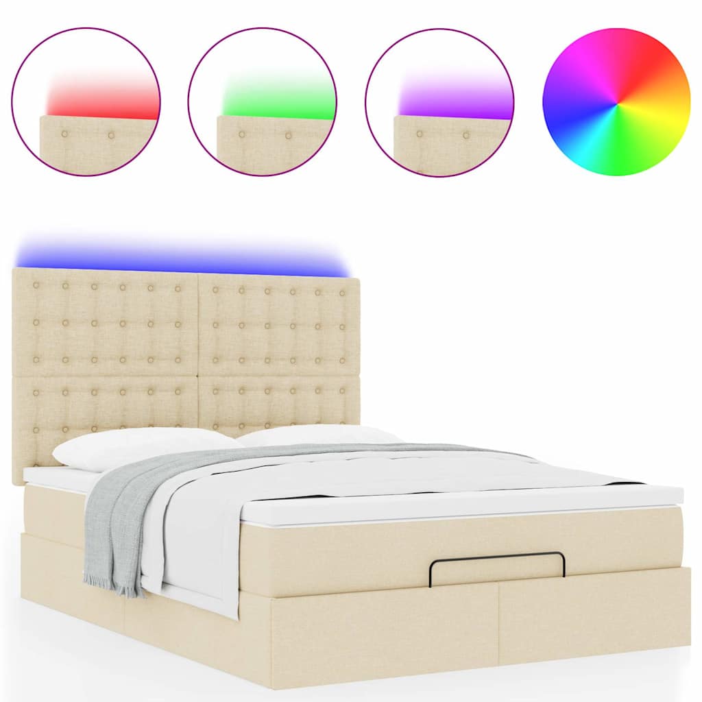 Otomanski krevet s madracem i LED krem 140x200 cm tkanine