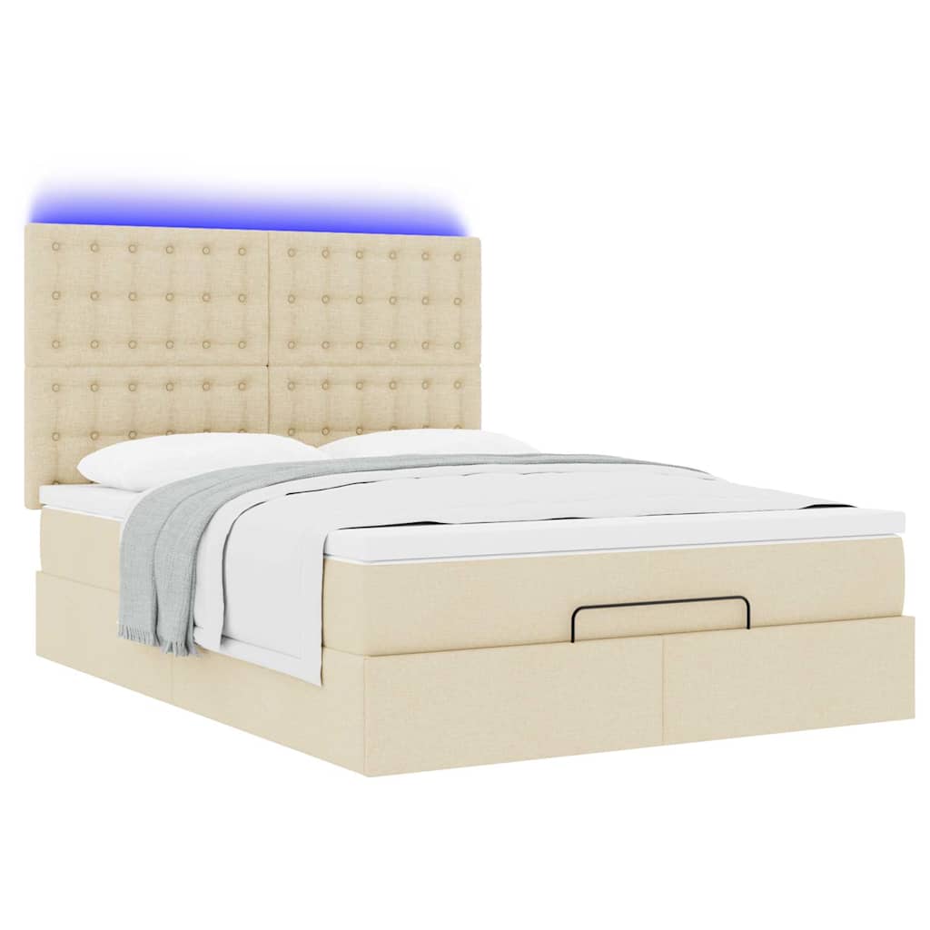 Otomanski krevet s madracem i LED krem 140x200 cm tkanine