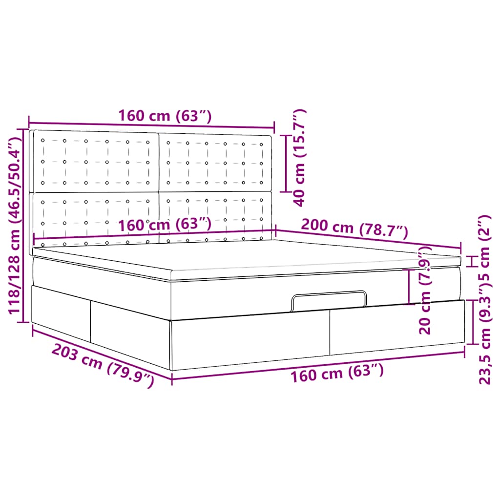 Otomanski krevet s madracem i LED tamnosivi 160x200cm tkanine