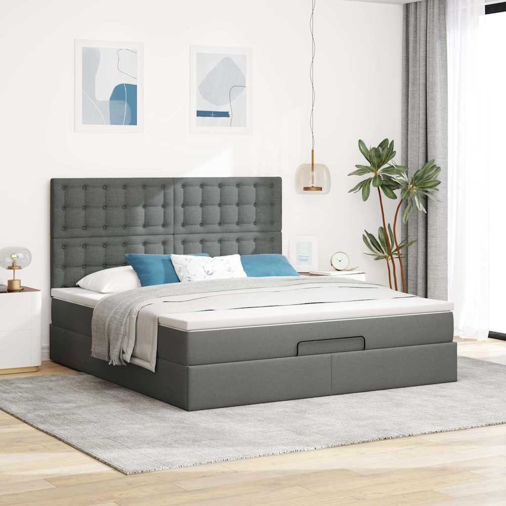 Otomanski krevet s madracem i LED tamnosivi 160x200cm tkanine