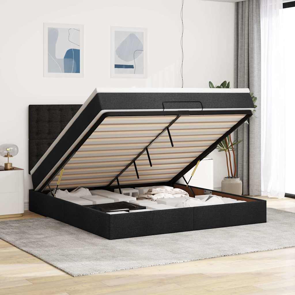 Otomanski krevet s madracem i LED crni 160x200cm tkanine
