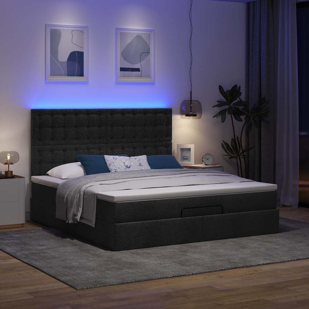 Otomanski krevet s madracem i LED crni 160x200cm tkanine