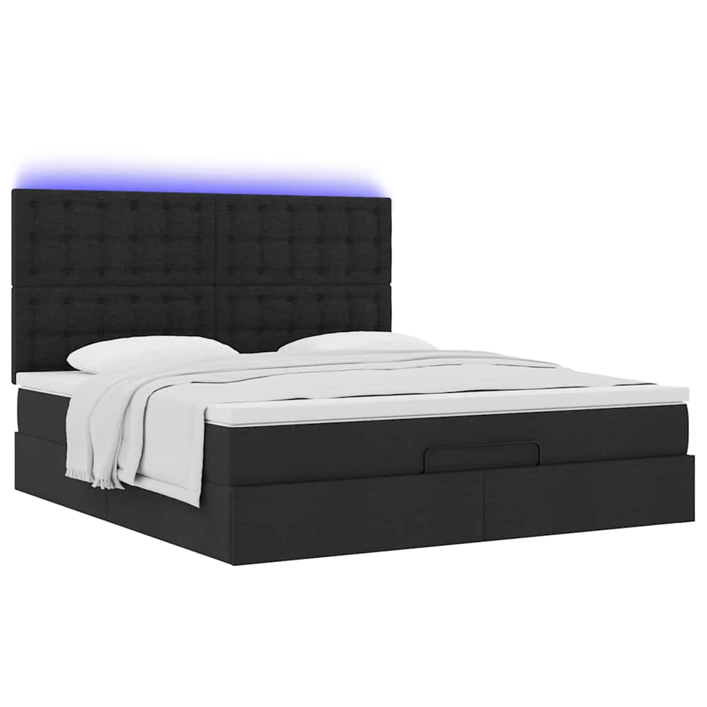 Otomanski krevet s madracem i LED crni 160x200cm tkanine