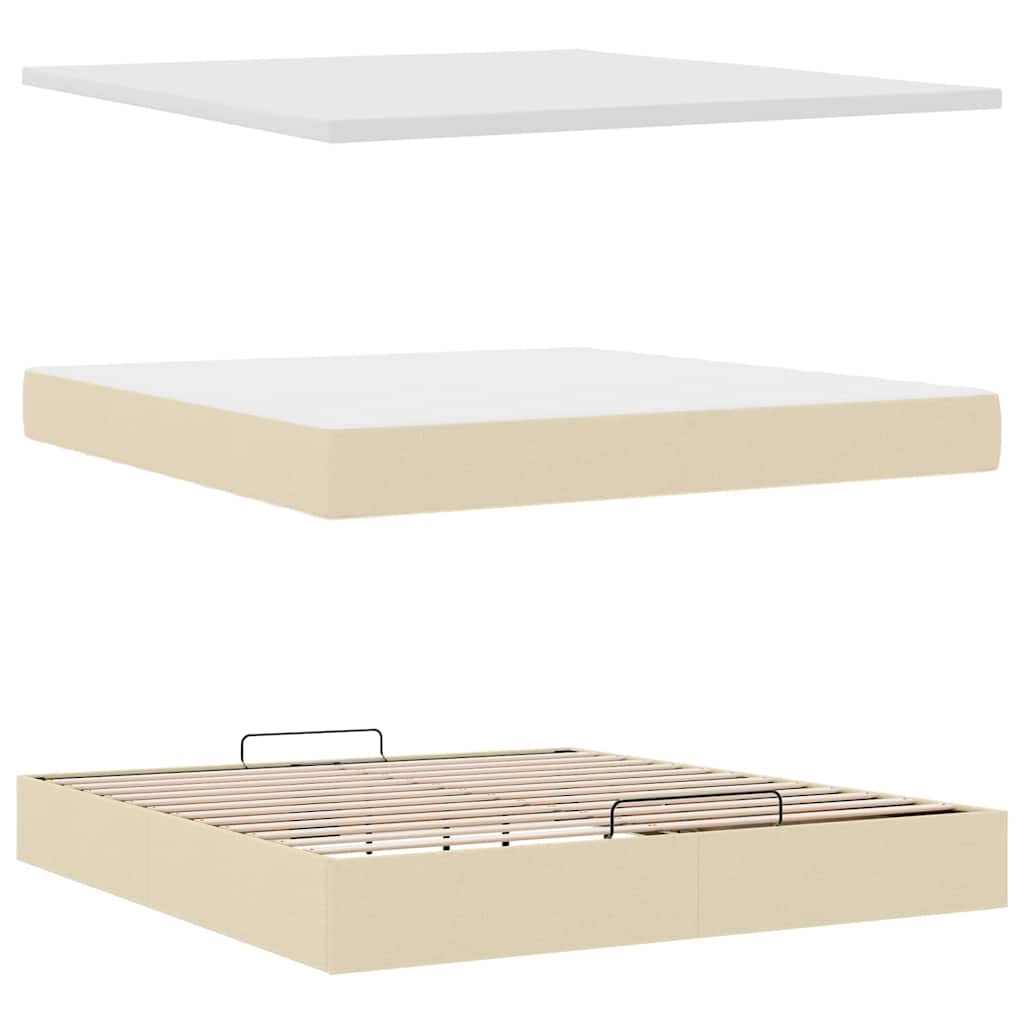 Otomanski krevet s madracem i LED krem 160x200cm tkanine