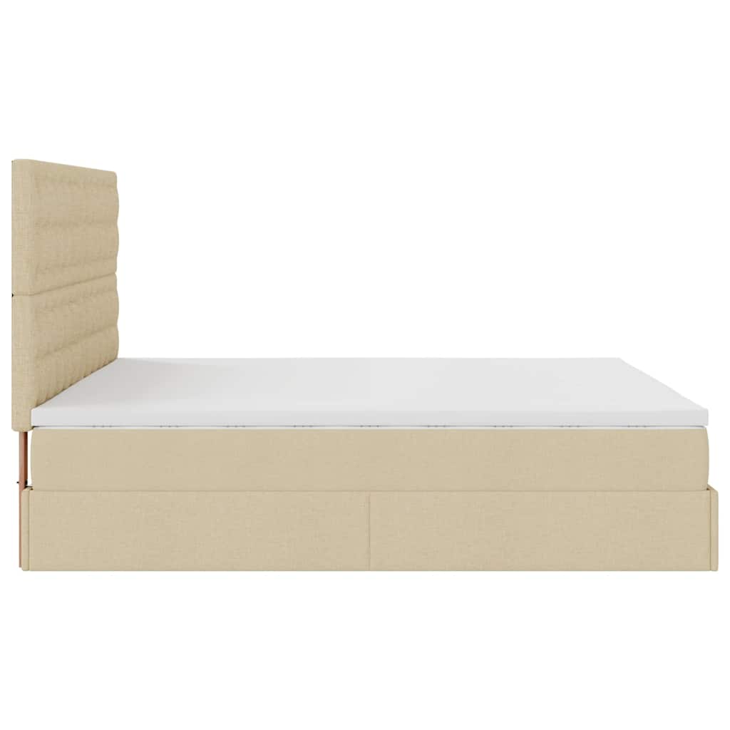Otomanski krevet s madracem i LED krem 160x200cm tkanine