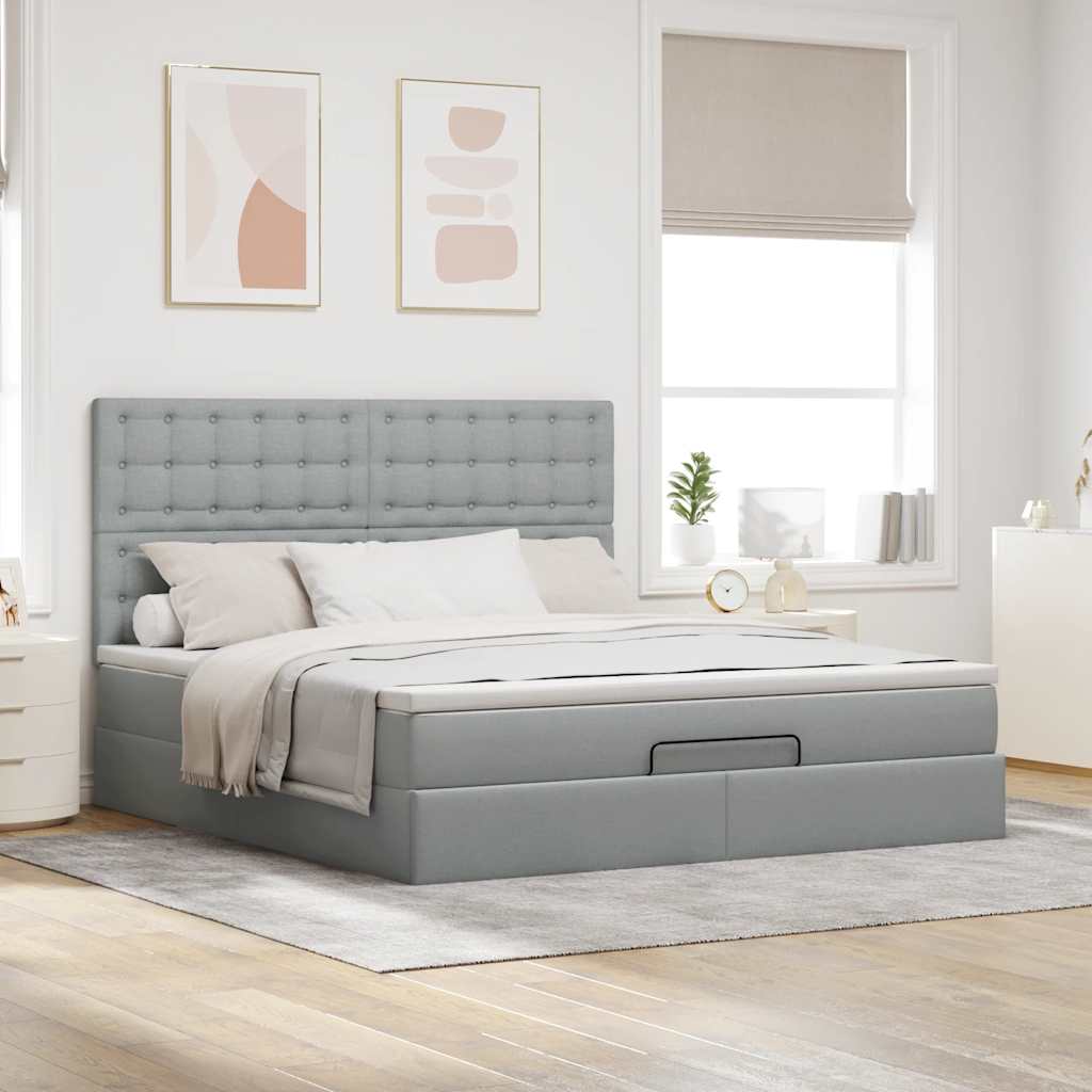 Otomanski krevet s madracem&LED svijetlosivi 180x200cm tkanine