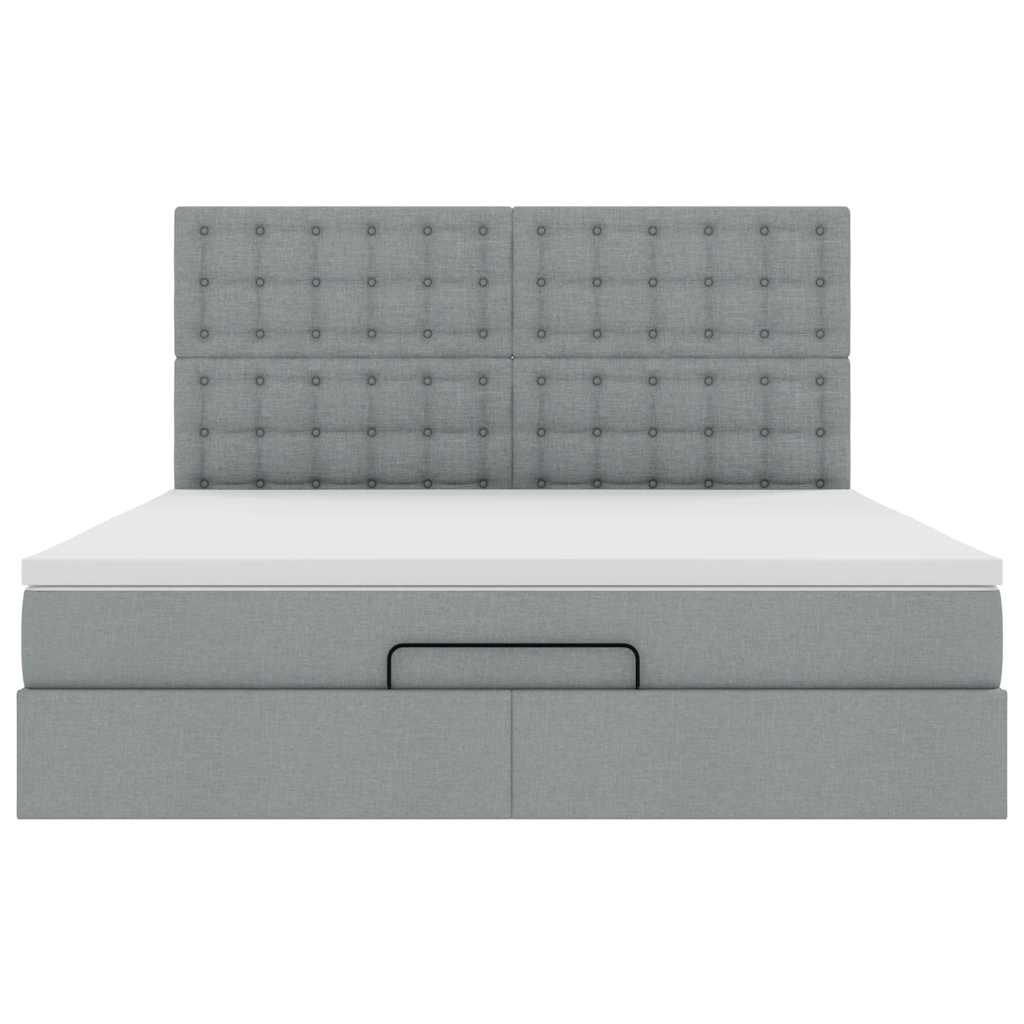 Otomanski krevet s madracem&LED svijetlosivi 180x200cm tkanine