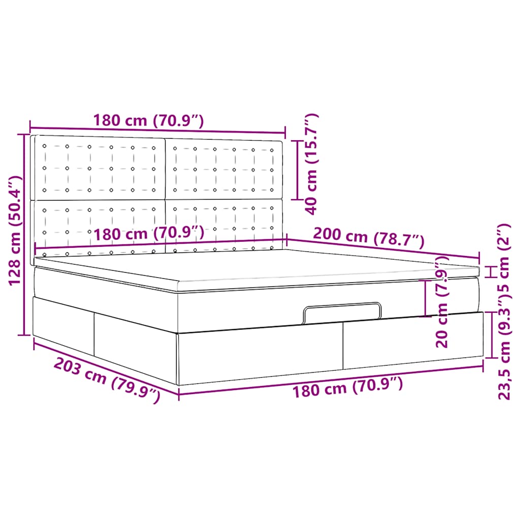 Otomanski krevet s madracem i LED smeđesivi 180x200 cm tkanine