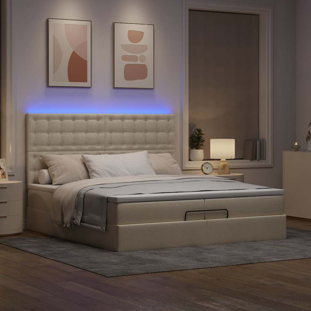 Otomanski okvir kreveta s madracima krem 200x200cm od tkanine