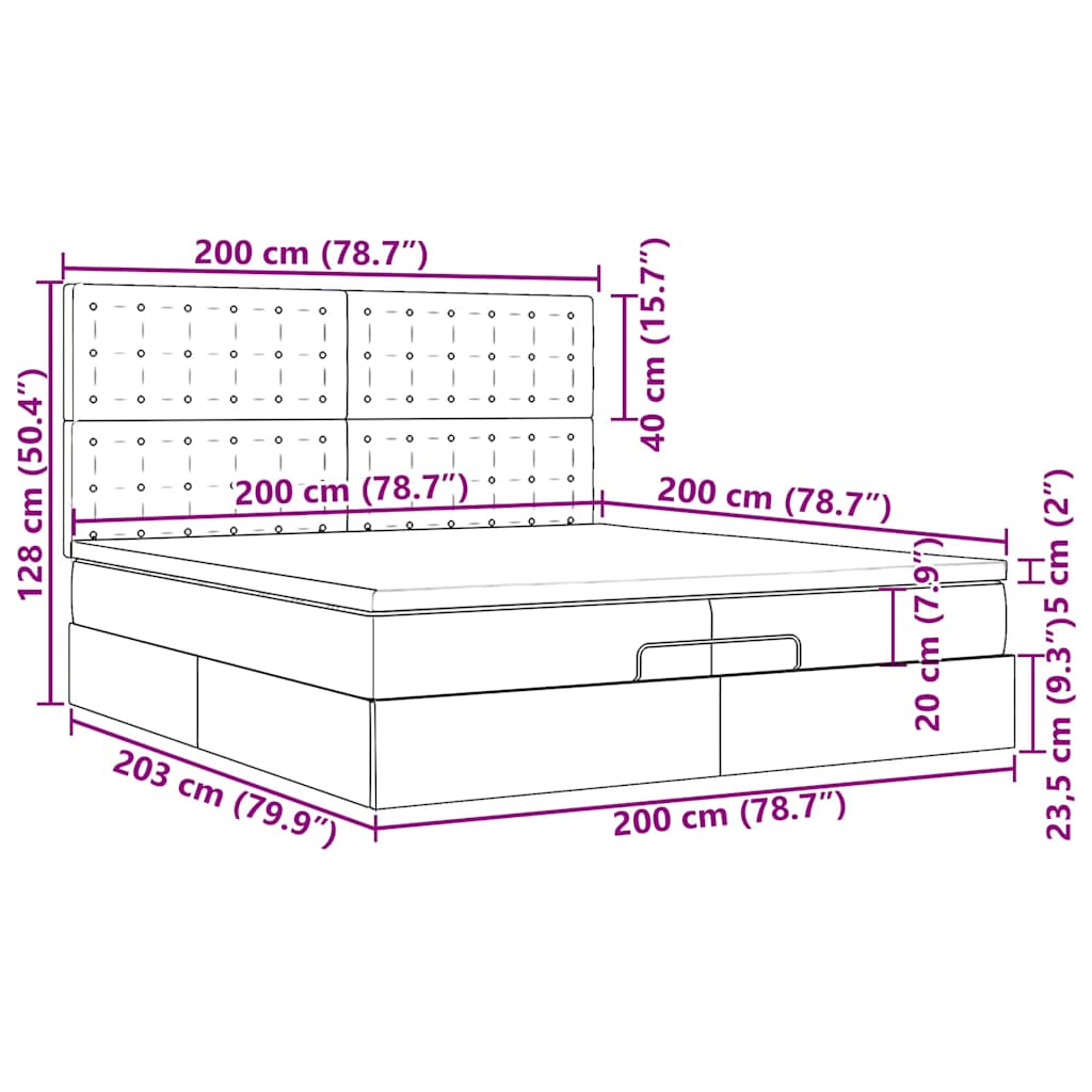 Otomanski okvir kreveta s madracima krem 200x200cm od tkanine
