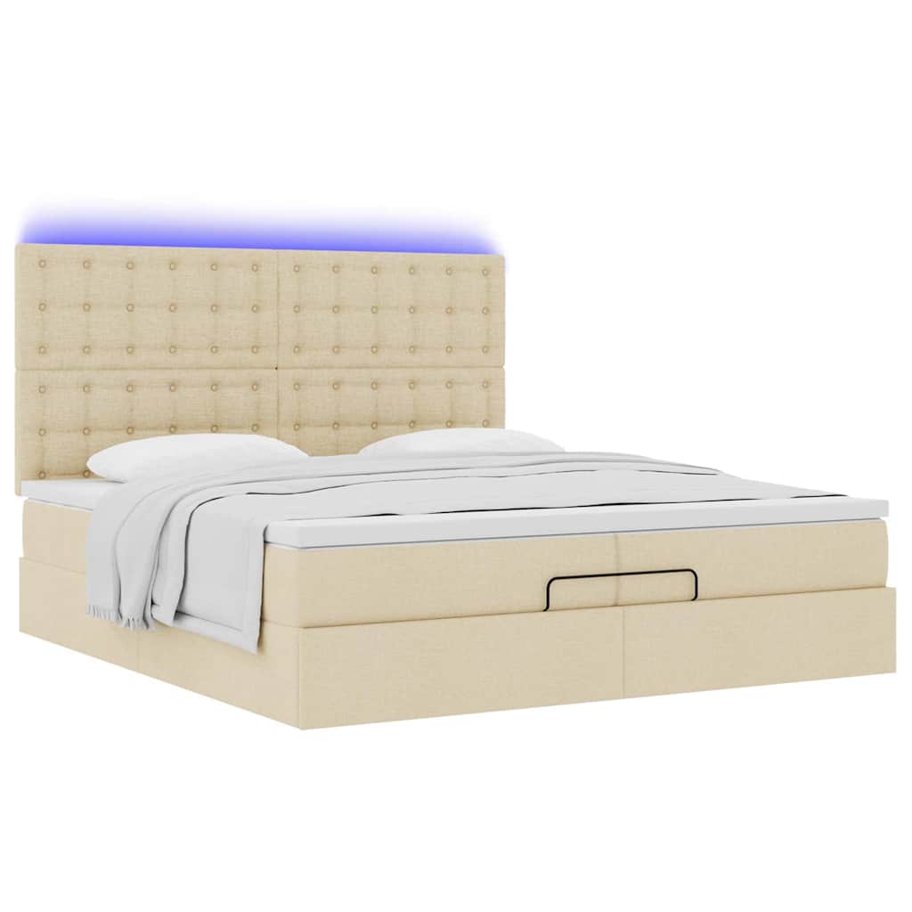 Otomanski okvir kreveta s madracima krem 200x200cm od tkanine