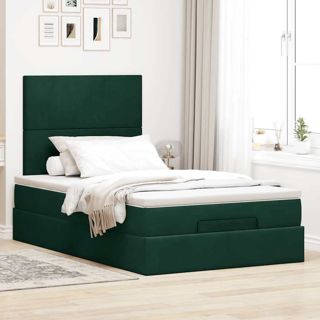 Otomanski krevet s madracima&LED tamnozeleni 120x200cm baršun