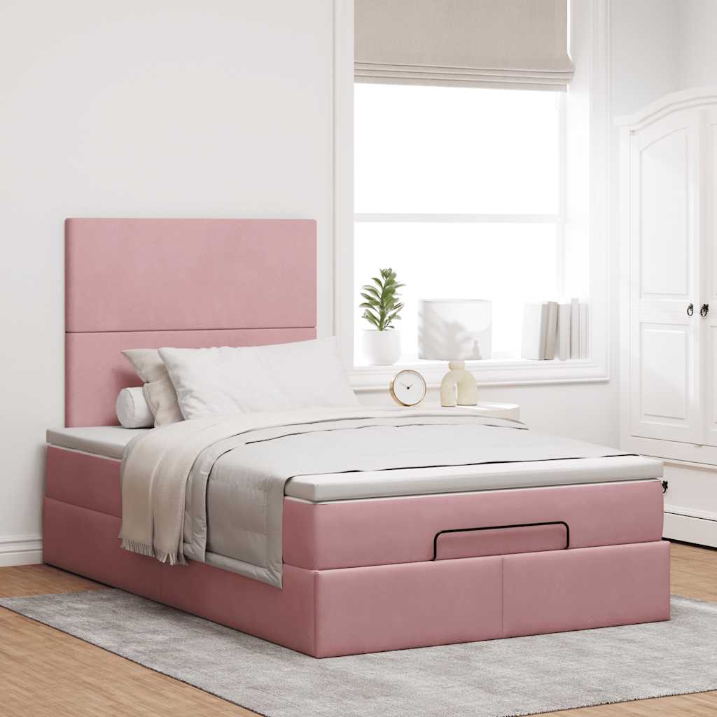 Okvir kreveta s madracima ružičasti 120x200cm baršunasti