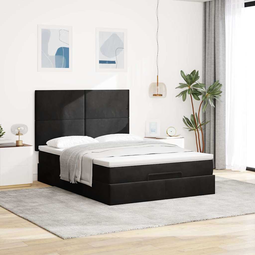 Otomanski krevet s madracima&LED crni 140x190 cm baršunasti