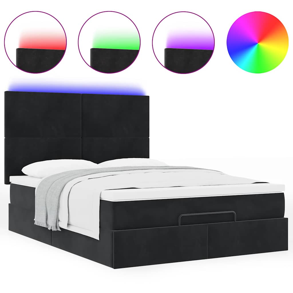 Otomanski krevet s madracima&LED crni 140x190 cm baršunasti