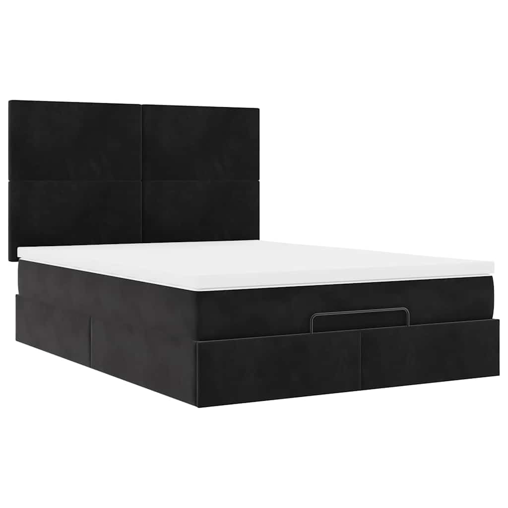 Otomanski krevet s madracima&LED crni 140x190 cm baršunasti