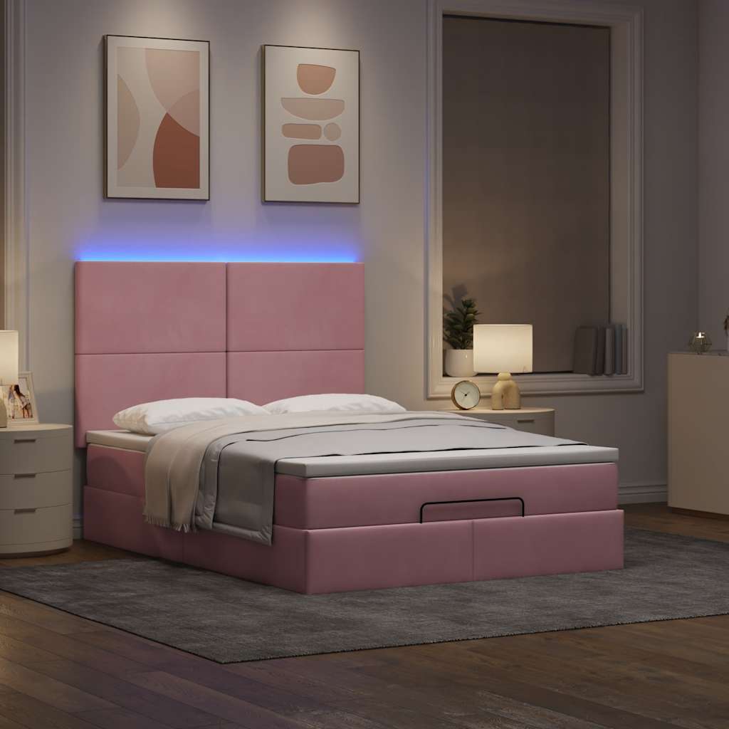 Otomanski krevet s madracima&LED ružičasti 140x190cm baršunasti