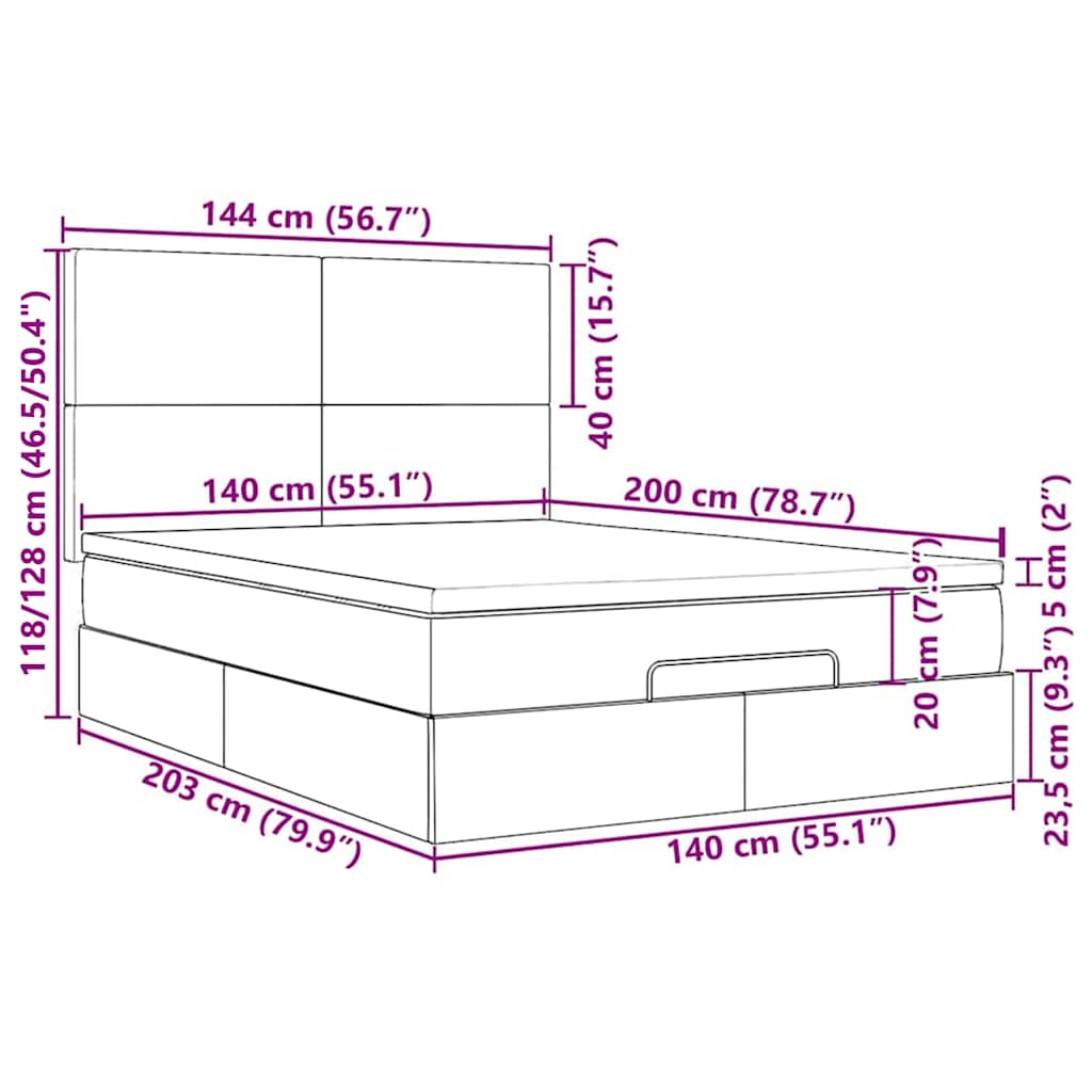 Otomanski krevet s madracima i LED 140x200 cm baršunasti