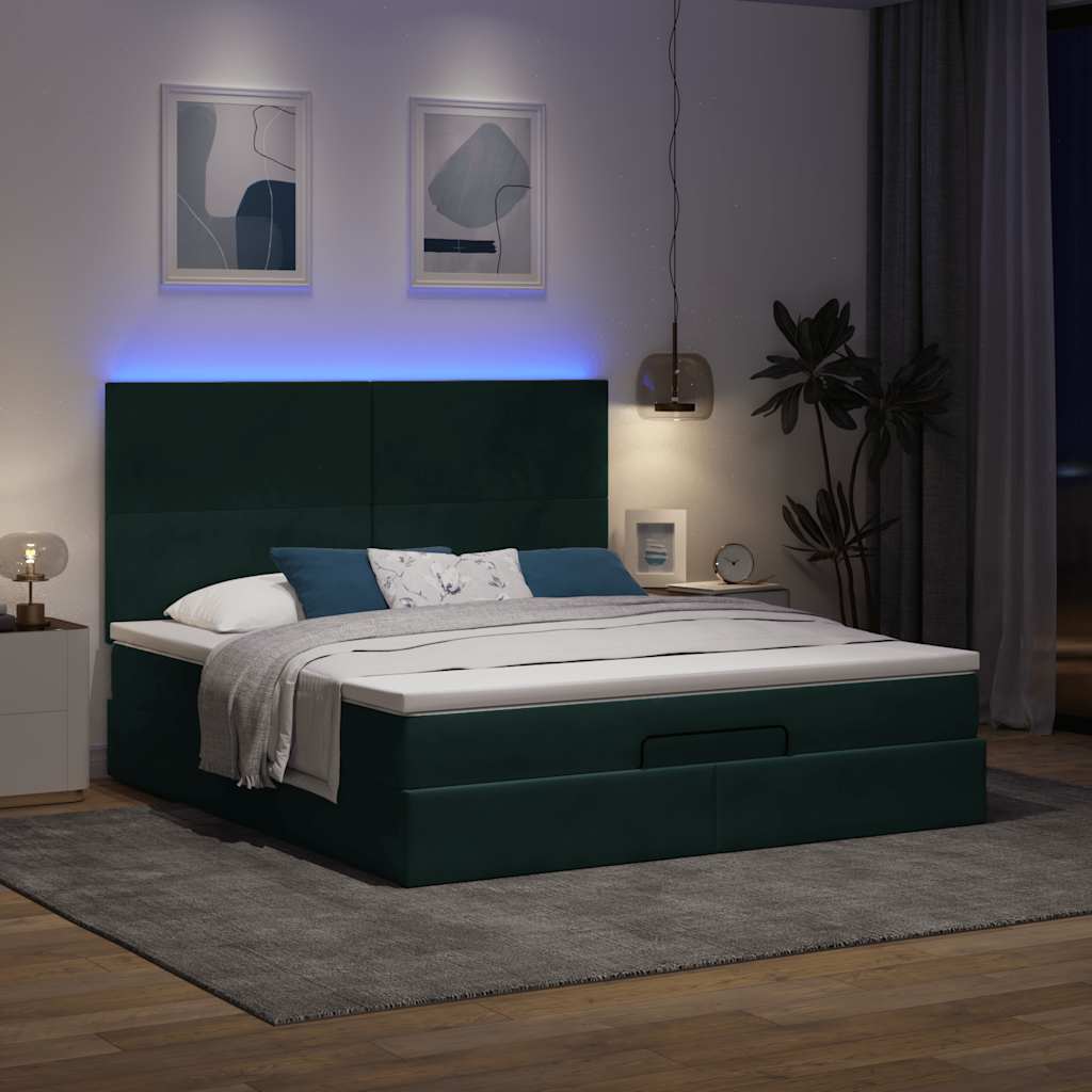 Okvir kreveta s madracima tamnozeleni 160x200cm baršunasti
