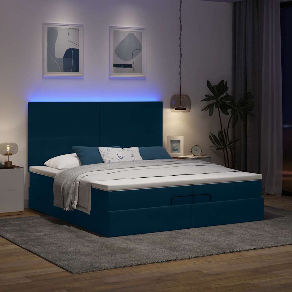 Otomanski okvir kreveta s madracima plavi 200x200cm baršunasti