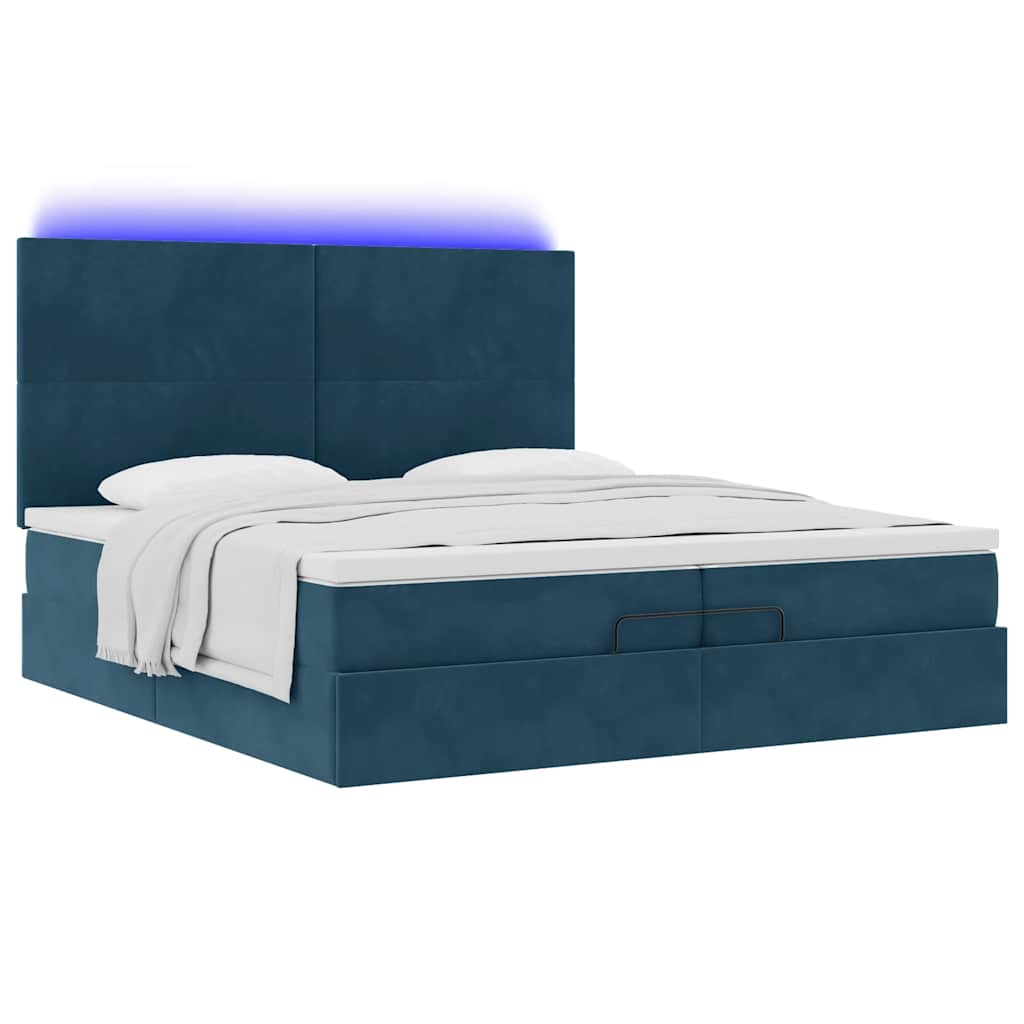 Otomanski okvir kreveta s madracima plavi 200x200cm baršunasti