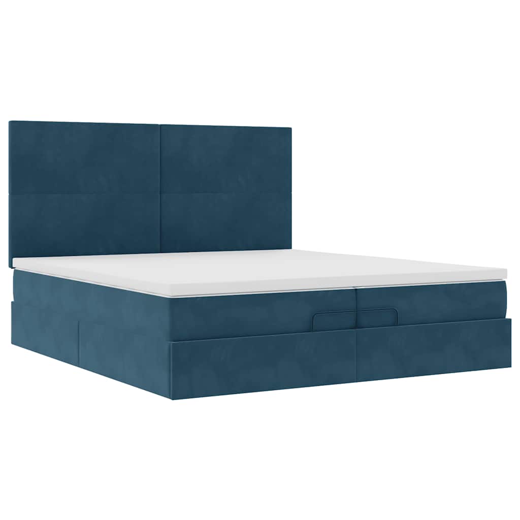 Otomanski okvir kreveta s madracima plavi 200x200cm baršunasti