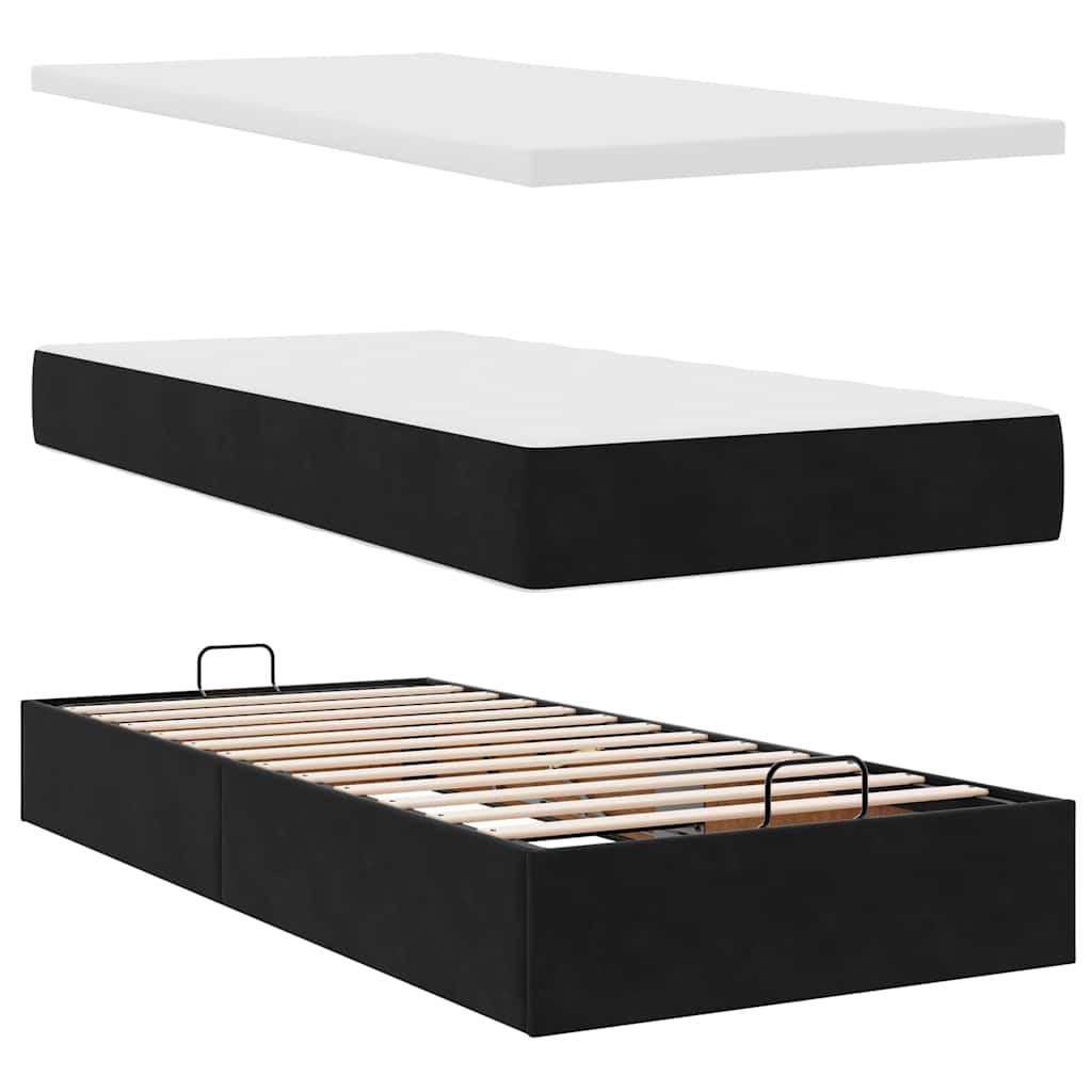 Otomanski okvir kreveta s madracima crni 100x200cm baršunasti