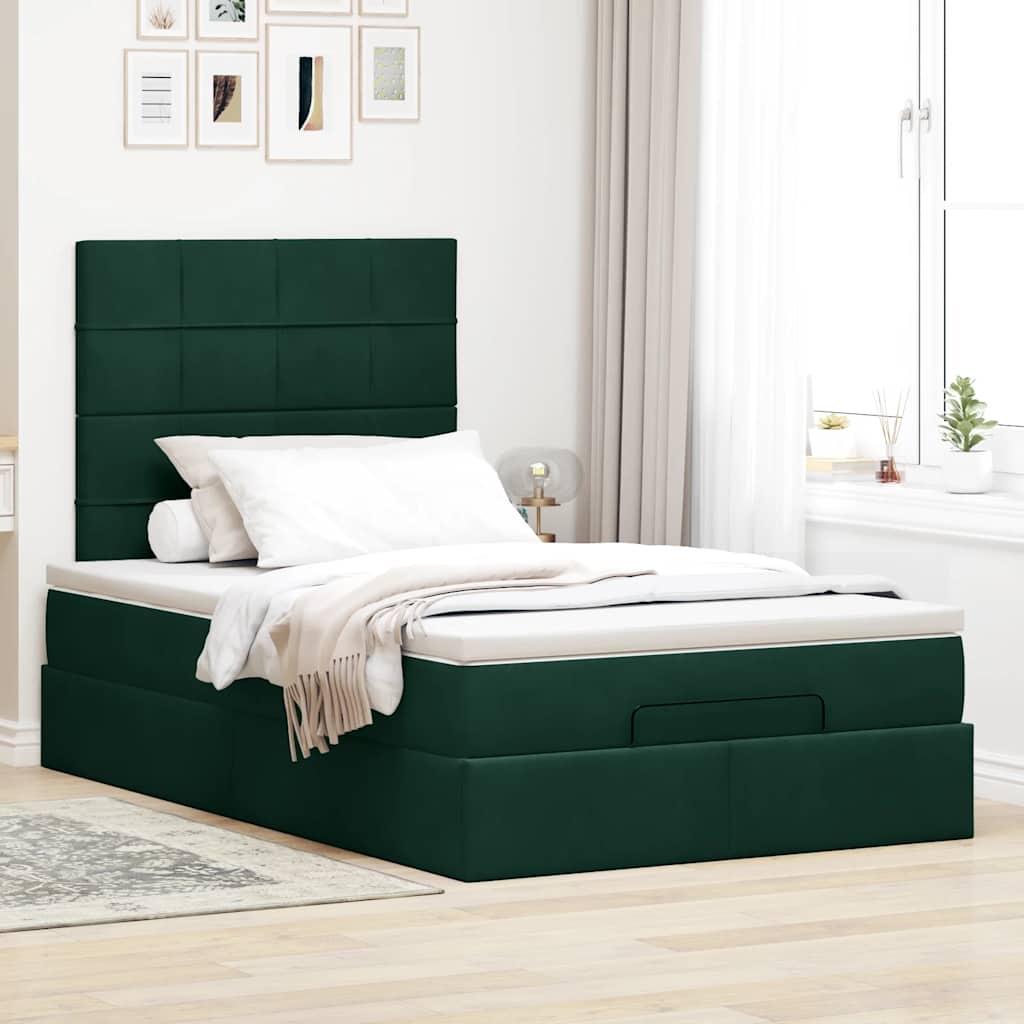 Otomanski krevet s madracima&LED tamnozeleni 120x200cm baršun