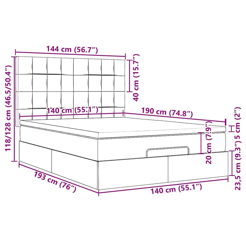 Otomanski krevet s madracima&LED crni 140x190 cm baršunasti