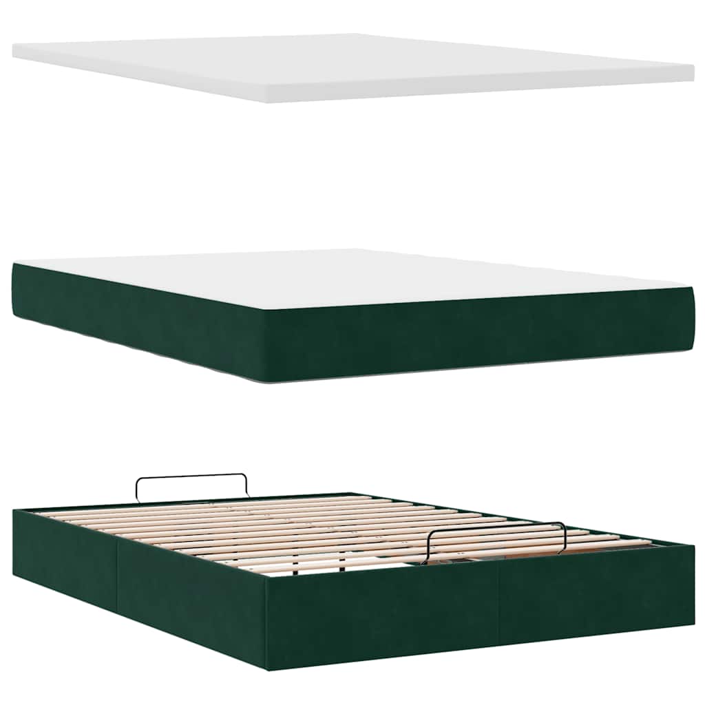 Ottoman krevet s madracima i LED diodama tamnozeleni 140x190 cm baršun