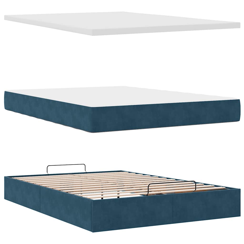 Ottoman krevet s madracima i LED diodama tamnoplavi 140x200 cm baršun
