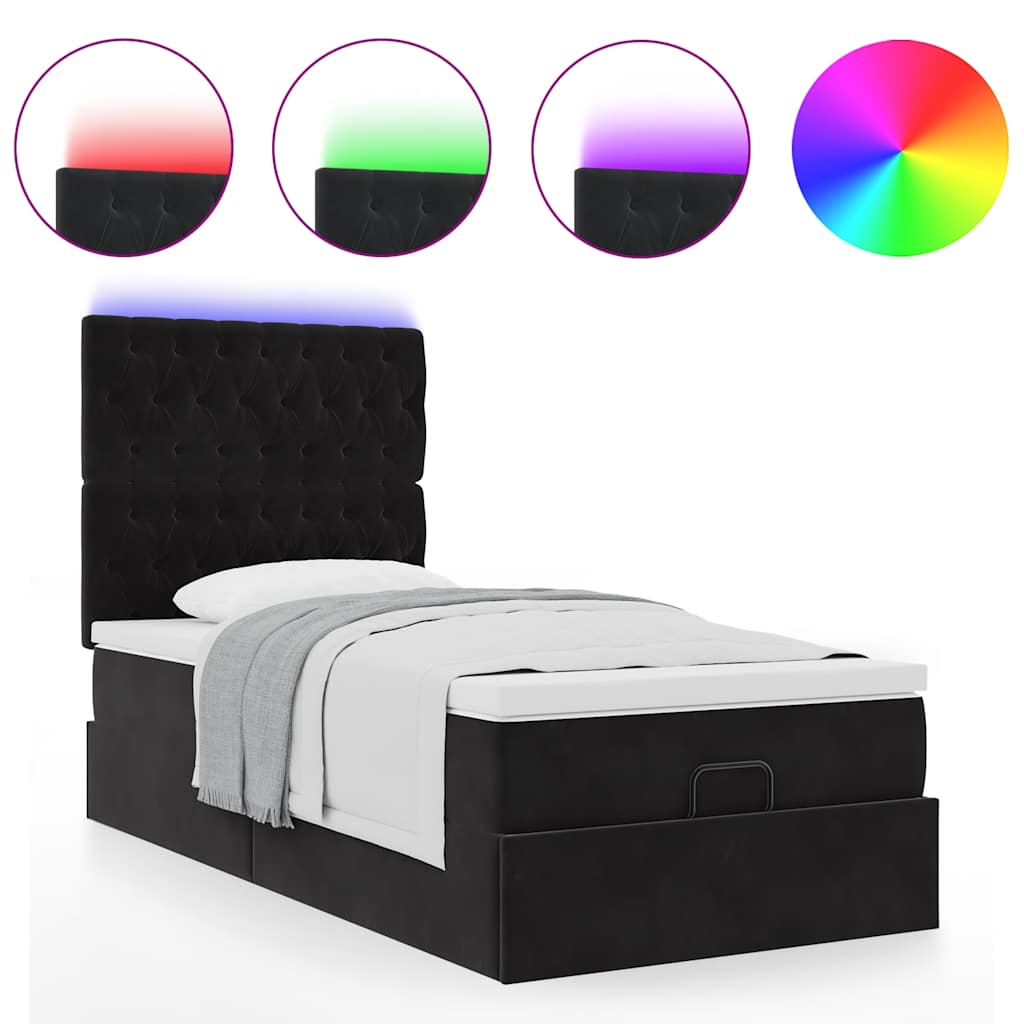 Otomanski okvir kreveta s madracima crni 80x200cm baršunasti