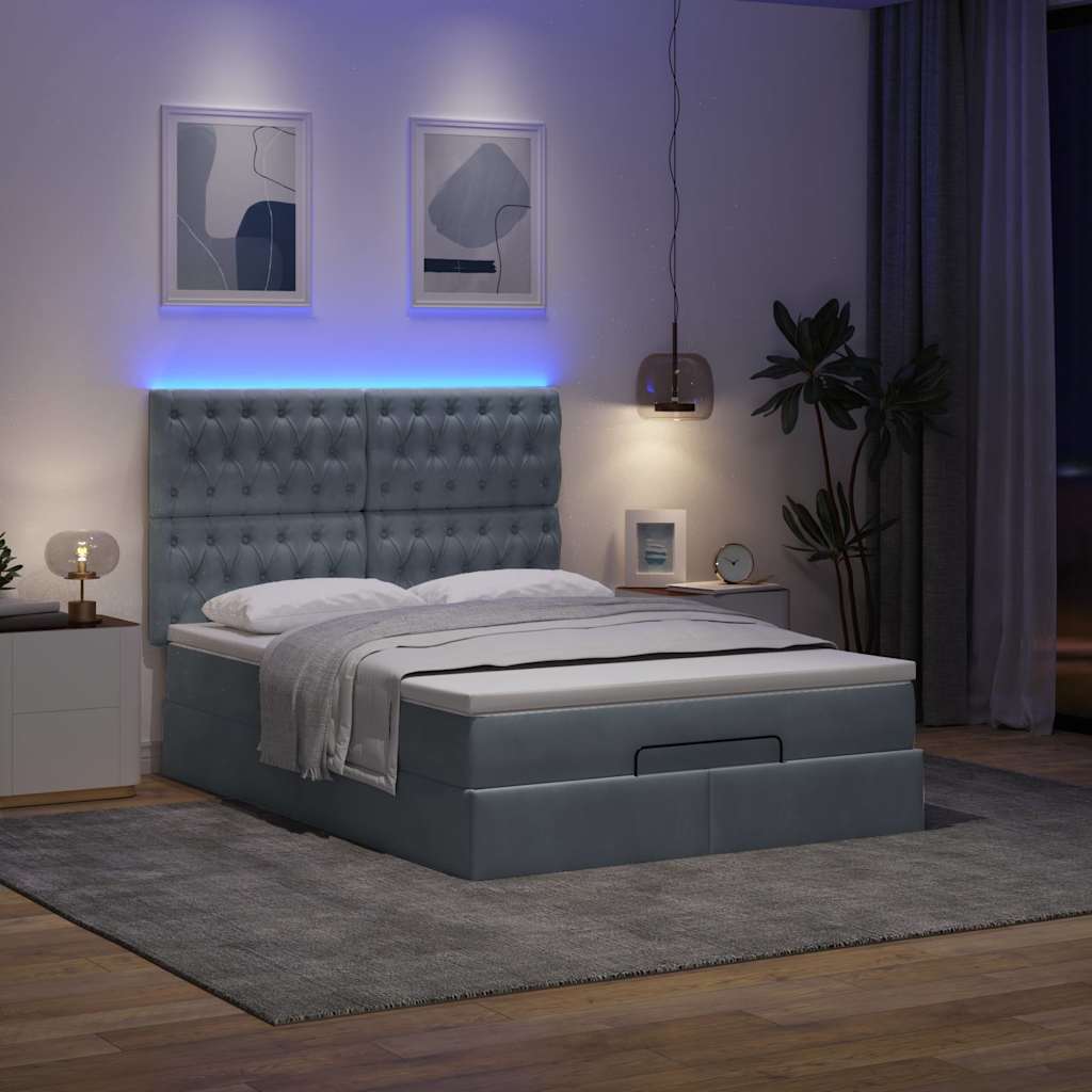 Otomanski krevet s madracima&LED tamnosivi 140x200cm baršunasti